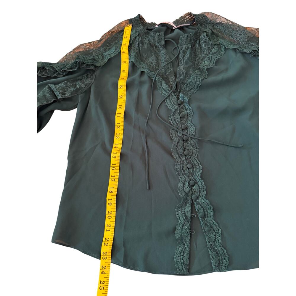 Alice + Olivia Aleena Lace Ruffled Blouse Green Mystique XS - Picture 8 of 10